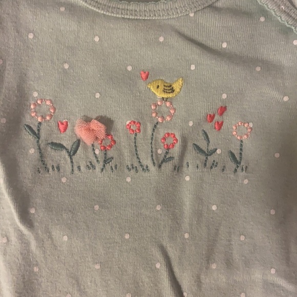 green and white polkadots flowers bird Carter’s onesie size 3 months - Picture 2 of 5
